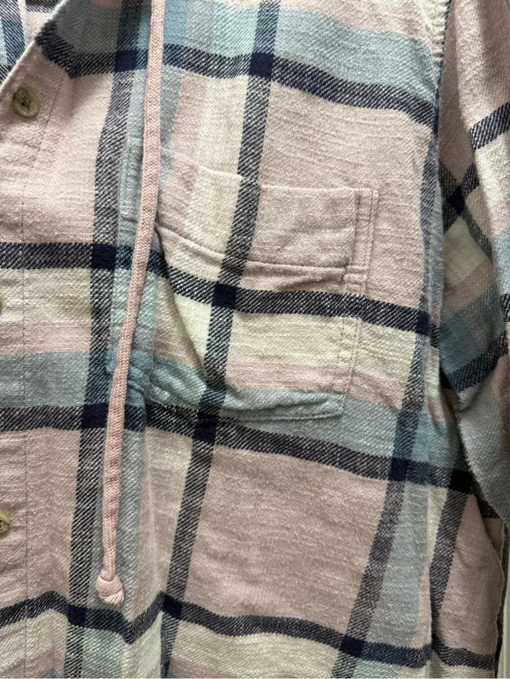 American Eagle Outfitters Lilac Plaid Hooded Button-Down Shirt